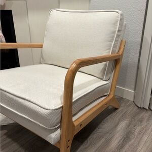 Modern Cream Accent Chair with Wooden Frame
